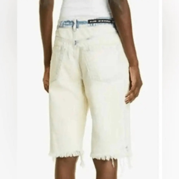 New Oak & Acorn Ninety Three Long Cut Off Frayed Hem Shorts Dipped Indigo 29 - Picture 2 of 14